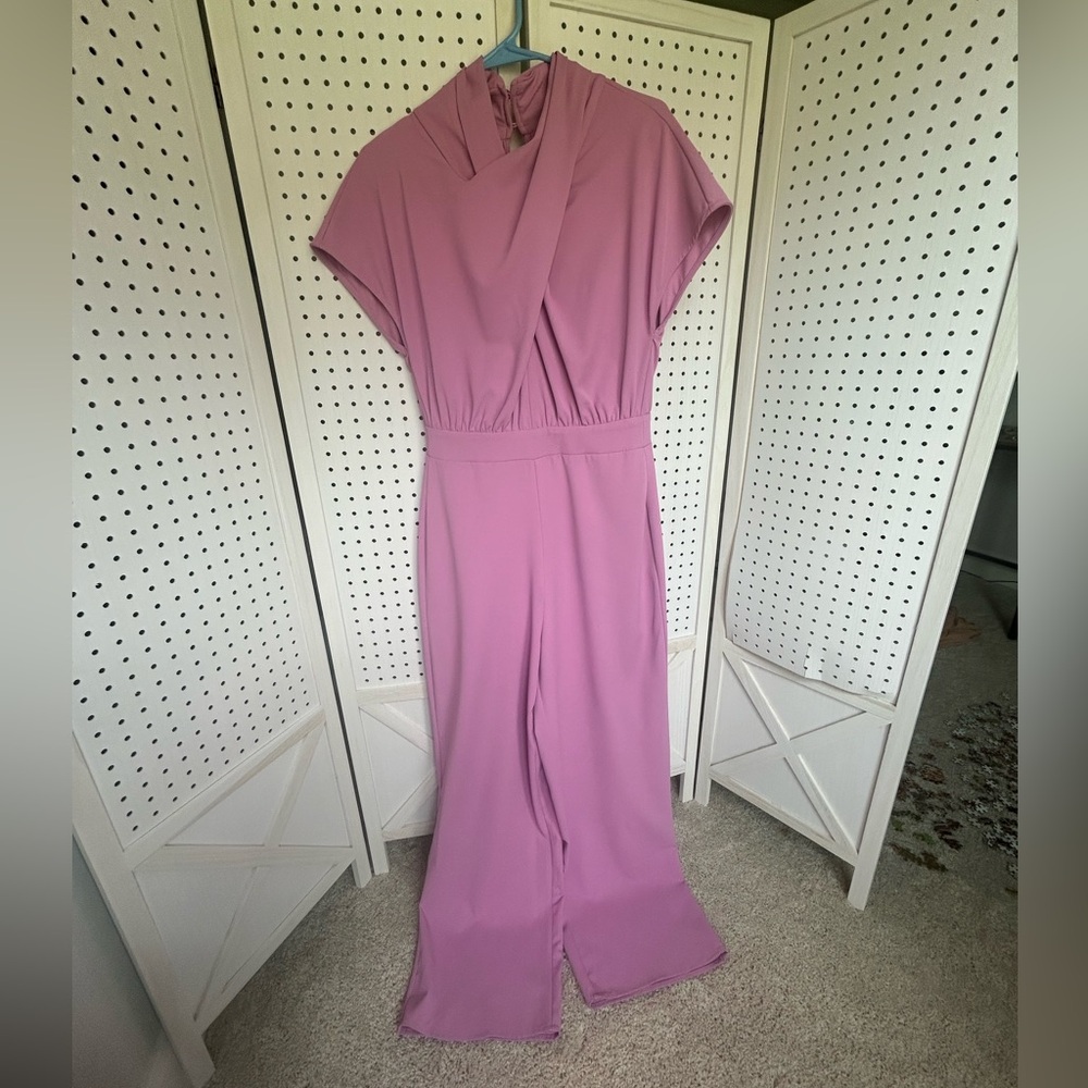 entro Dusty Mauve Cowl-Neck Wide-Leg Jumpsuit